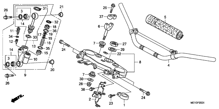 HANDLE PIPE/ TOP BRIDGE (CRF450X8,9,B,C,D)